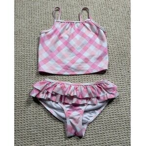 Crown‎ & Ivy 2Pc Swimsuit Girls 6 Pink Plaid Check Ruffled Bathing Suit Swimwear
